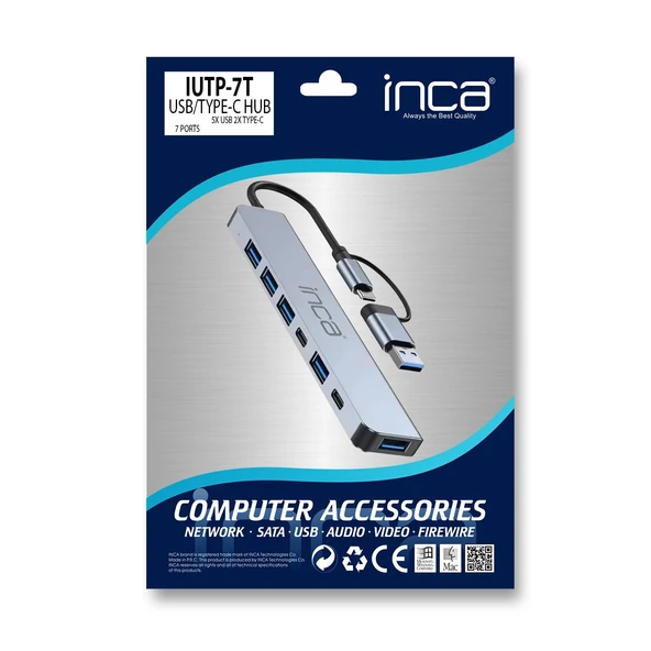 Inca IUTP-7T USB 3.0 + 4x USB 2.0 100W Çoklayıcı Çevirici - 5