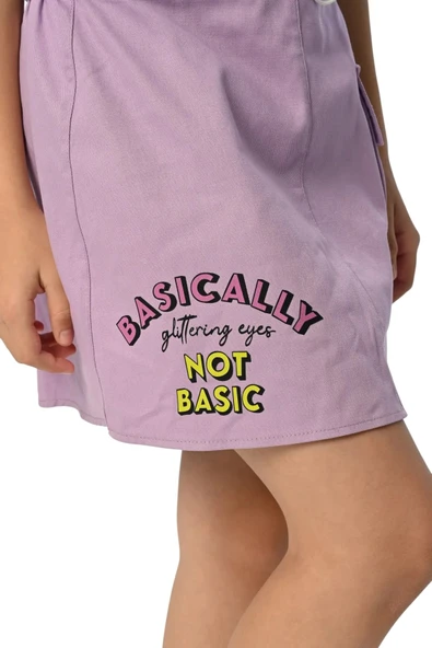 Kız Çocuk Basically Yazılı Crop Tişört Etek Takımı - 5