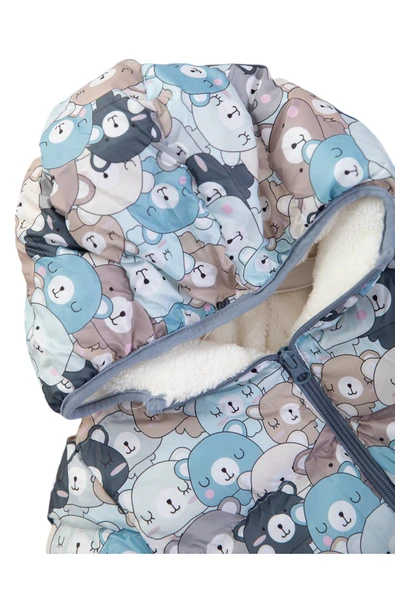 Erkek Çocuk /Kız Çocuk Ayıcık Desenli İçi Peluş Astarlı Mont - 2