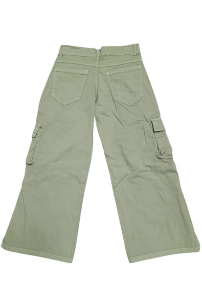 Kız Çocuk Kargo Cepli Bol Paça Cep Detaylı Su Yeşili Pantolon - 2