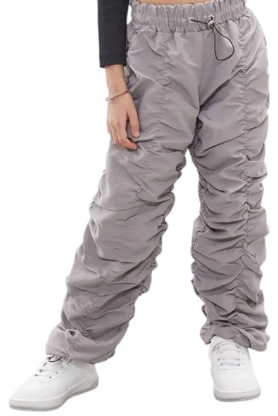 Kız Çocuk Şerit Dikişli Gri Renk Tarz Paraşüt Kumaş Pantolon - 2