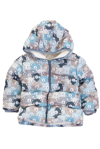 Erkek Çocuk /Kız Çocuk Ayıcık Desenli İçi Peluş Astarlı Mont