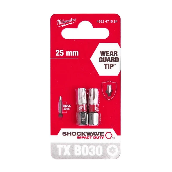 Milwaukee Milwaukee Tx BO30 25 mm Shockwave Bits Uç - 2'li Paket ürün görseli