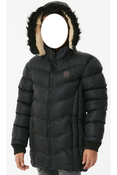 Erkek Çocuk /Kız Çocuk Armalı Siyah Renk Şişme Mont - 4