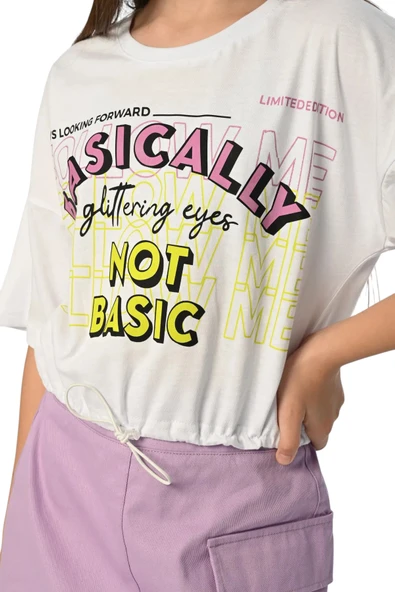 Kız Çocuk Basically Yazılı Crop Tişört Etek Takımı - 4