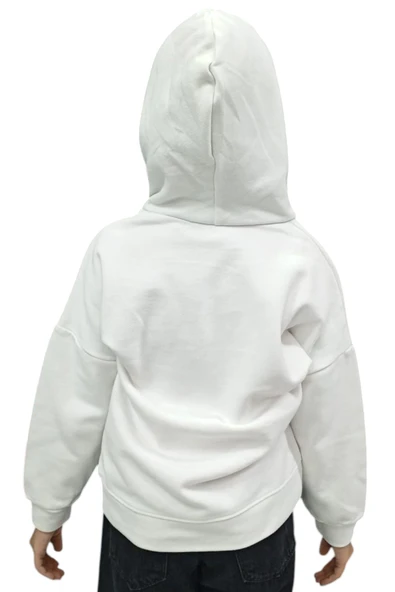 Kız Çocuk /Erkek Çocuk M Harf Nakışlı Kapüşonlu Beyaz Renk Sweatshirt - 2