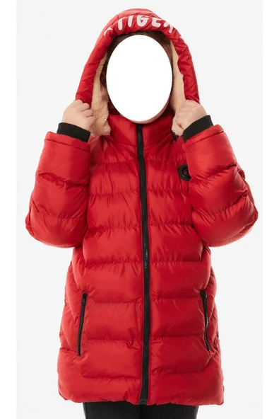 Erkek Çocuk /Kız Çocuk Armalı Kapüşonlu Kırmızı Şişme Mont - 4