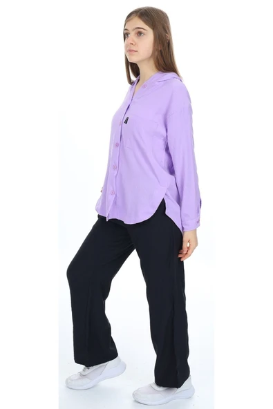 Kız Çocuk Kapüşonlu Gömlekli Lila Renk Aerobin Kumaş İkili Takım - 5