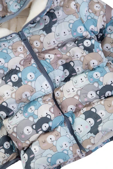 Erkek Çocuk /Kız Çocuk Ayıcık Desenli İçi Peluş Astarlı Mont - 3