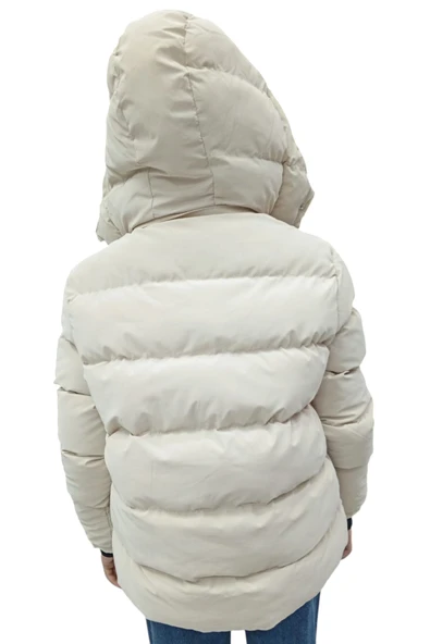 Kız Çocuk /Erkek Çocuk Çapraz Fermuar Model Kapüşonu Çıkabilen İçi Peluş Astarlı Bej Renk Mont - 4