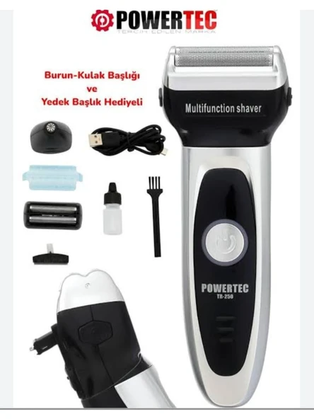 Powertec TR-250 2 in 1 Gri Sakal ve Burun Kılı Tıraş Makinesi ürün görseli