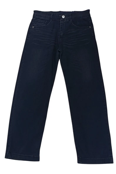 Erkek Çocuk Cep Üzeri Eskitme Desenli Likralı Beli Lastik Ayarlamalı Siyah Renk Kot Pantolon 3236