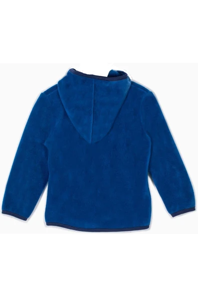 Erkek Çocuk Classic Yazı Nakışlı Kapüşonlu Fermuar Kapamalı Cepli Lacivert Renk Polar Hırka - 3