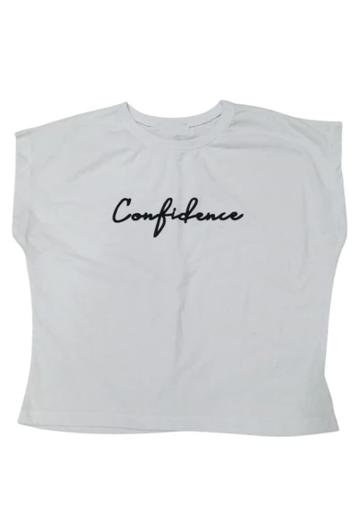 Kız Çocuk Confidence Yazılı Beyaz Renk Tişört