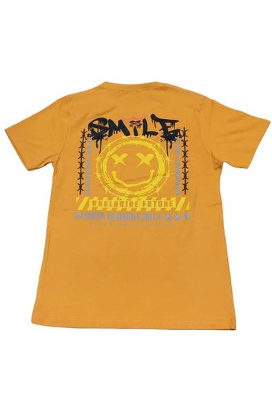 Erkek Çocuk Çift Taraf Smile Resim Yazı Desenli Tişört Turuncu - 2
