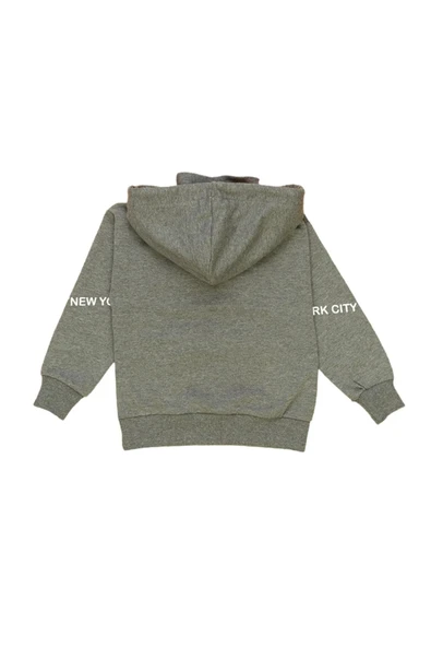 Erkek Çocuk Brooklyn Yazı Desenli Cepli Kapüşonlu Antrasit Renk Sweatshirt - 4