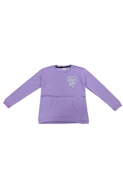 Kız Çocuk Love You Nakışlı Çift Taraf Yazı Desenli Sweatshirt