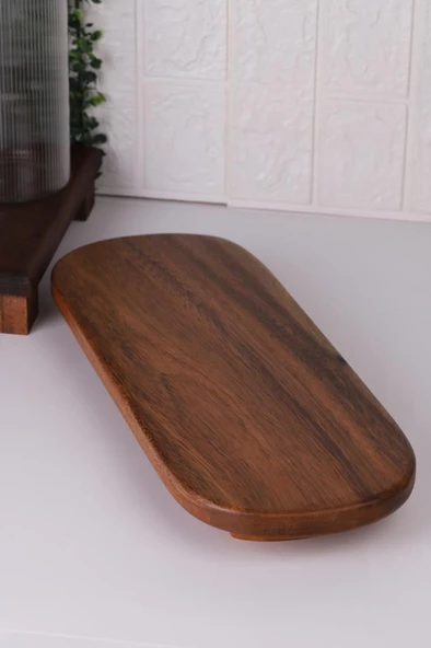 Atby Akasya Doğal Ahşap Ayaklı Oval Sunumluk Pasta Peynir Servis Tabağı Büyük - Resim 4