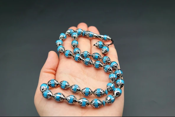 Damla Model İşlemeli Oltu Taşı Tesbih st000150 - 4