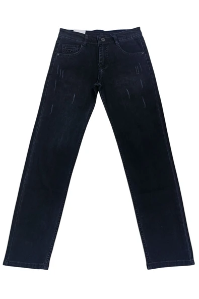 Erkek Çocuk Cep Üzeri XP Yazılı Yırtık Desenli Düz Paça Siyah Renk Kot Pantolon 3241