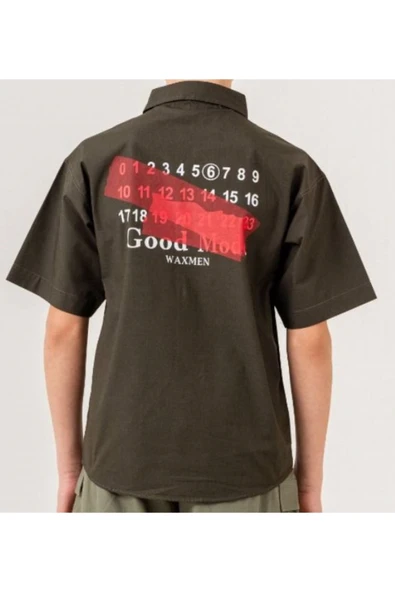 Erkek Çocuk Paraşüt Kumaş Çıtçıt Kapamalı Tişörtlü Haki Renk Gömlek Tişört Takımı - 3