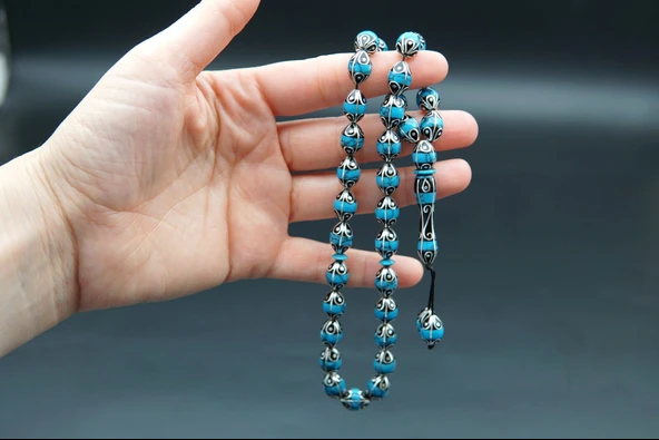Damla Model İşlemeli Oltu Taşı Tesbih st000150 - 3