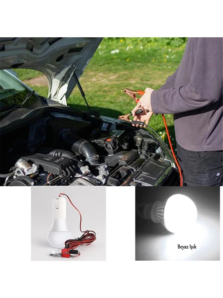 12 VOLT 5 WATT - 1.8 METRE Kablolu  SEYYAR Ampul - ANAHTARLI LED AMPUL - Aküye Takılabilen 12v Ampul - Resim 2