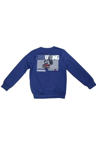 Erkek Çocuk Önü Arkası Youth First Yazı Resim Desenli Indigo Renk Sweatshirt - 2