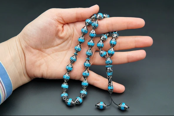 Damla Model İşlemeli Oltu Taşı Tesbih st000150 - 5
