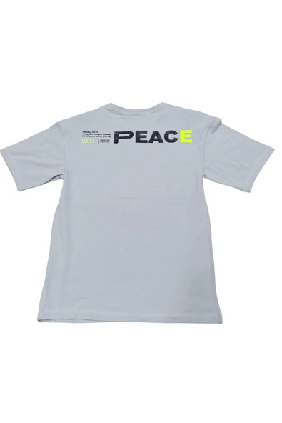 Erkek Çocuk Saat Desenli Çift Taraf Yazı Desenli Oversize Tişört Gri - 2