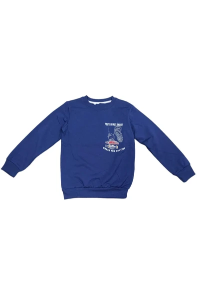 Erkek Çocuk Önü Arkası Youth First Yazı Resim Desenli Indigo Renk Sweatshirt