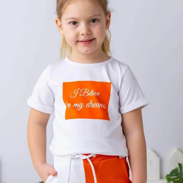 Kız Çocuk Yazı Baskılı Beyaz T-shirt - 1