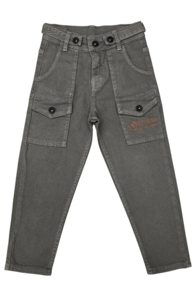 Erkek Çocuk Kargo Cepli Cep Detaylı Fermuar Kapamalı Füme Renk Kot Pantolon 3006