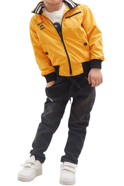 Erkek Çocuk Yağmurluklu Tişört Pantolon Üçlü Takım - 4