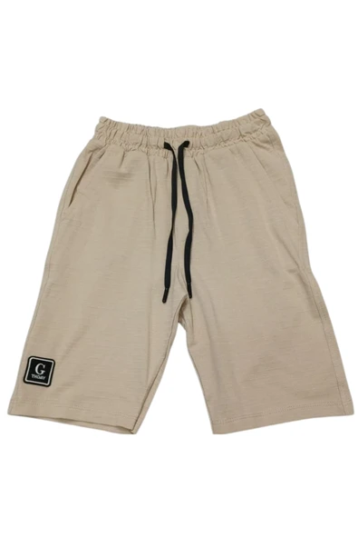 Erkek Çocuk /Kız Çocuk G Nakışlı Cepli Bej Renk Penye Şort