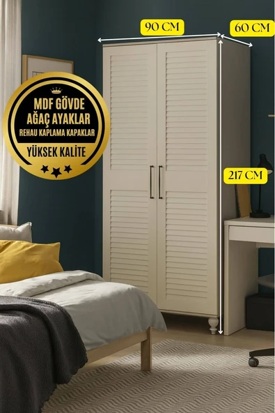 Pera 2 Kapakli MDF Dolap | REHAU Kaplama Panjur Kapaklar | Ağaç Ayaklar - 2