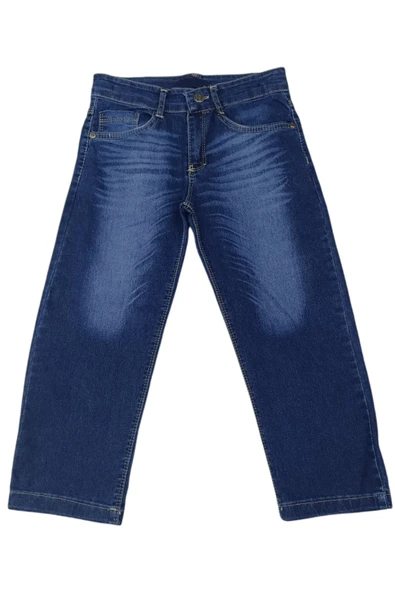 Erkek Çocuk Baggy Model Bol Paça Taşlanmış Desenli Lacivert Kot Pantolon 2890 - 2