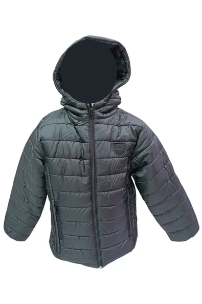 Erkek Çocuk Speedy Armalı Kapüşonu Sabit İçi Polar Astarlı Siyah Mont - 1