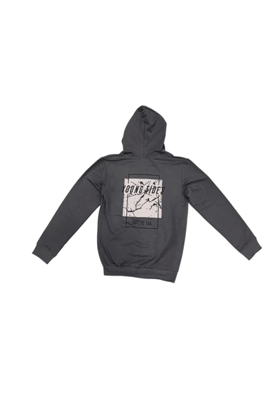 Erkek Çocuk Young Yazı Sırtı Desenli Fermuarlı Kapüşonlu Gri Hırka - 2