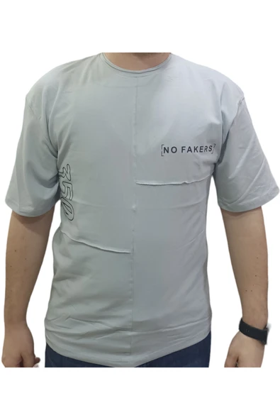 Erkek Çocuk No Fakers Yazı Desenli Gri Renk Oversize Tişört