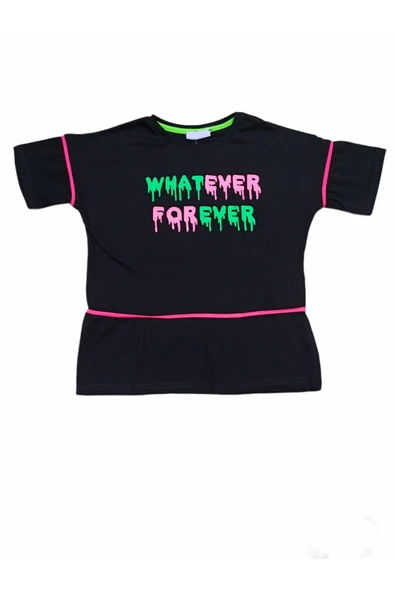 Kız Çocuk Whatever Yazı Desenli Tişört
