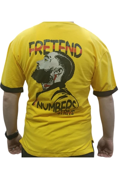 Erkek Çocuk Fretend Çift Taraf Yazı Resim Desenli Likralı Oversize Sarı Renk Tişört - 2