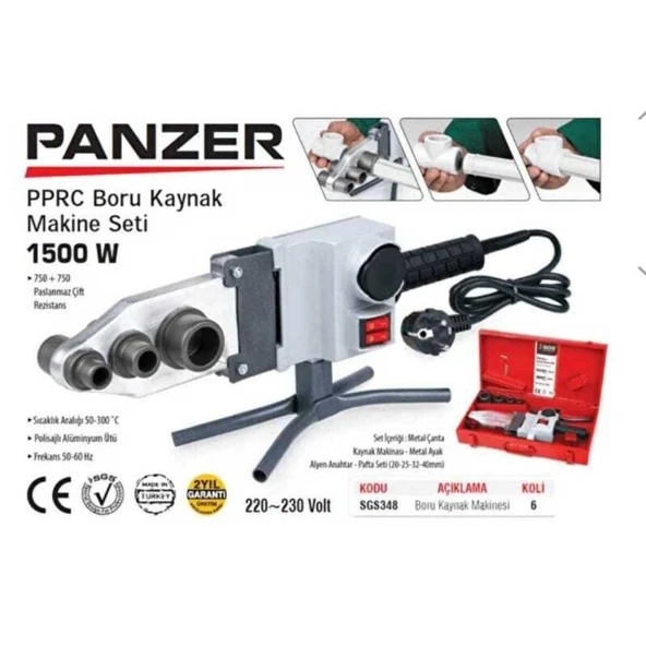 SGS 348 Panzer 1500 W PPRC / PVC Boru Kaynak Makinası – Çantalı Set (Makas Hariç) - Resim 3
