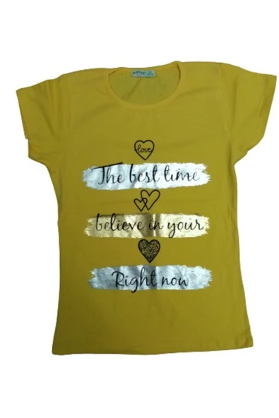 Kız Çocuk Önü Yazı Desenli Tişört