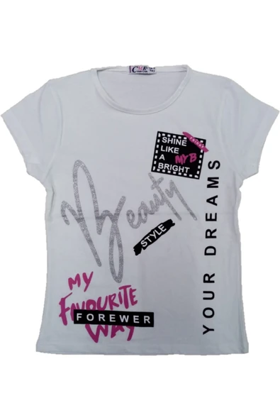 Kız Çocuk Önü Yazı Desenli Tişört