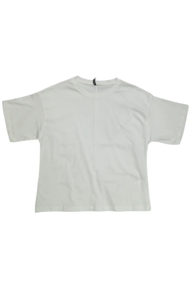 Kız Çocuk Düz Ekru Renk Kısa Kol Tişört