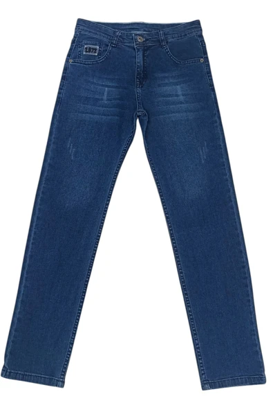 Erkek Çocuk Cep Üzeri 1977 Nakışlı Cep Üzeri Eskitme Desenli Lacivert Kot Pantolon