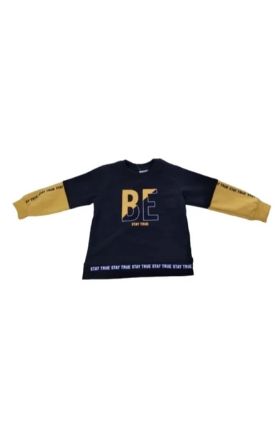 Erkek Çocuk Önü Ve Kolları Yazı Desenli Mevsimlik Sweatshirt