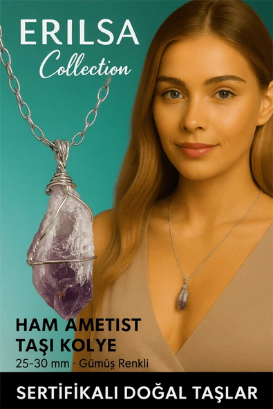 Sertifikalı Gümüş Tel Sargılı Brezilya Ametist Diş Taşı Kolye – 25-30 mm Sezgi ve Huzur Taşı ürün görseli