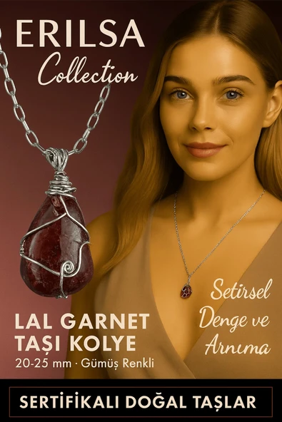 Sertifikalı Gümüş Tel Sargılı Doğal Lal Garnet (Granat) Taşı Kolye – 20-25 mm Tutku ve Enerji Taşı ürün görseli